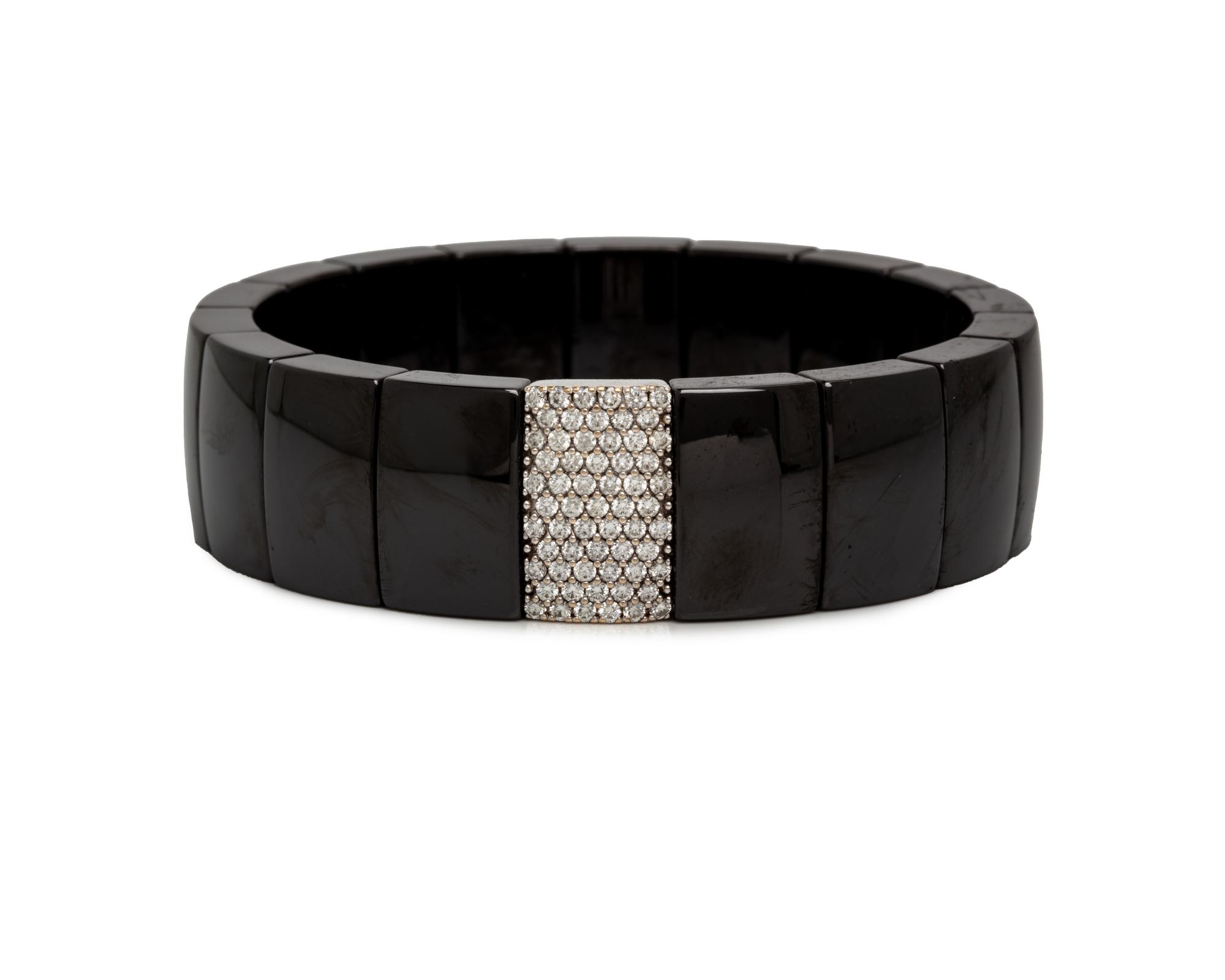 ROBERTO DEMEGLIO, CERAMIC AND DIAMOND STRETCH BRACELET