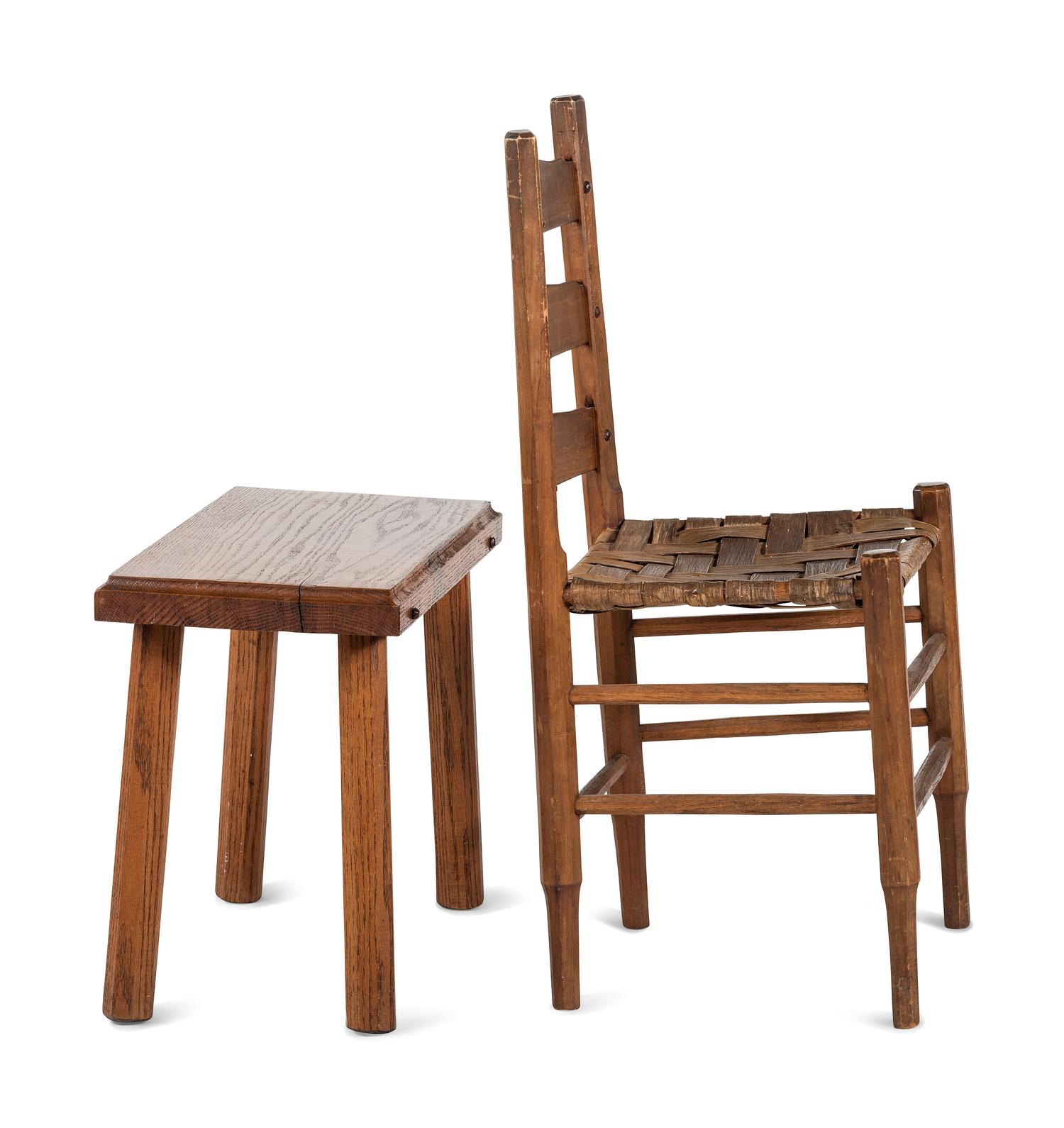 Chester Cornett (Kentucky, 1912-1981), A Mixed Woods Chair and Window Bench