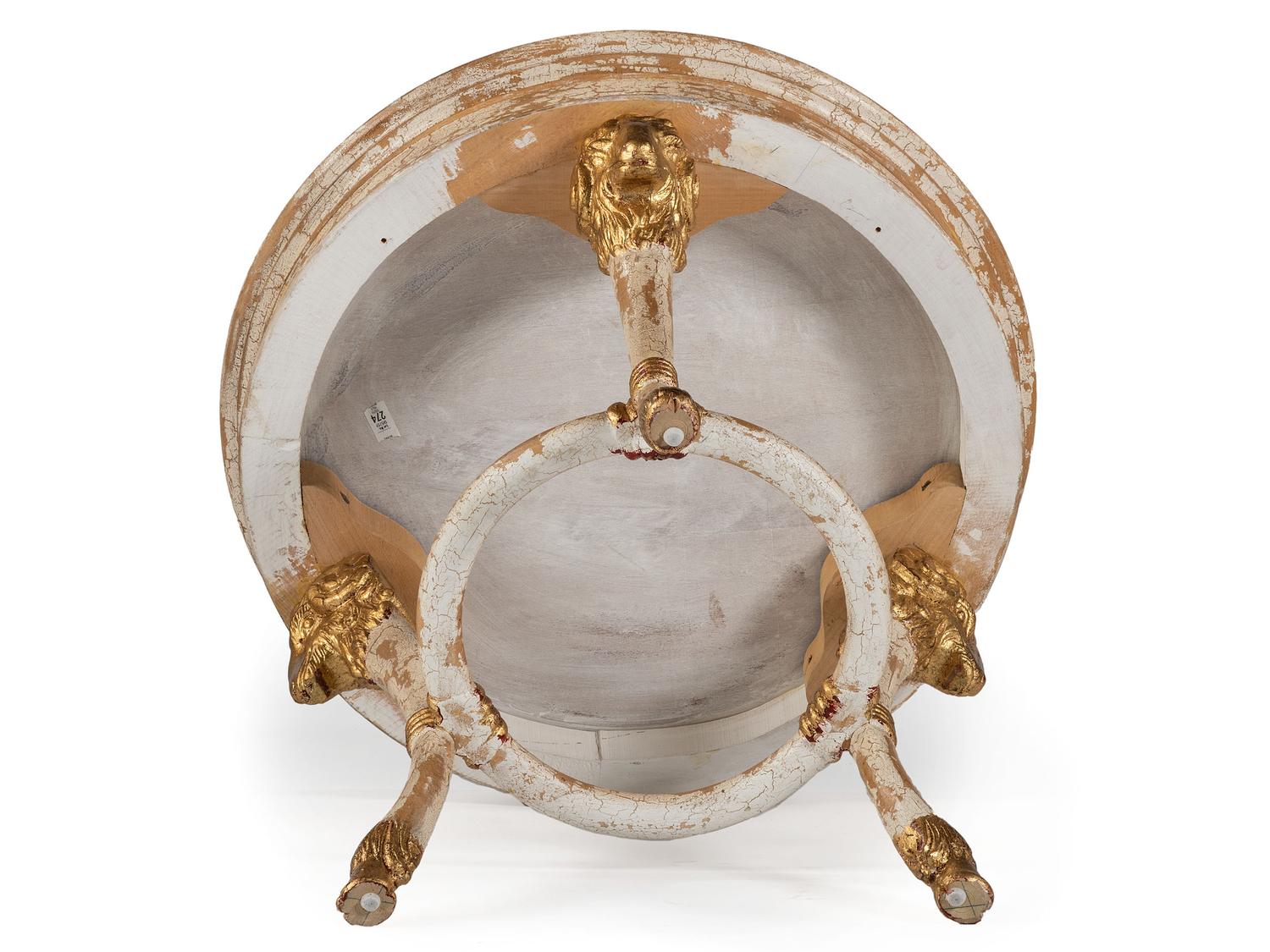 A Pair of Louis XVI-Style Carved and Painted Bergeres and Center Table
