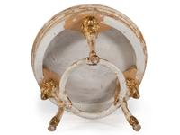 A Pair of Louis XVI-Style Carved and Painted Bergeres and Center Table