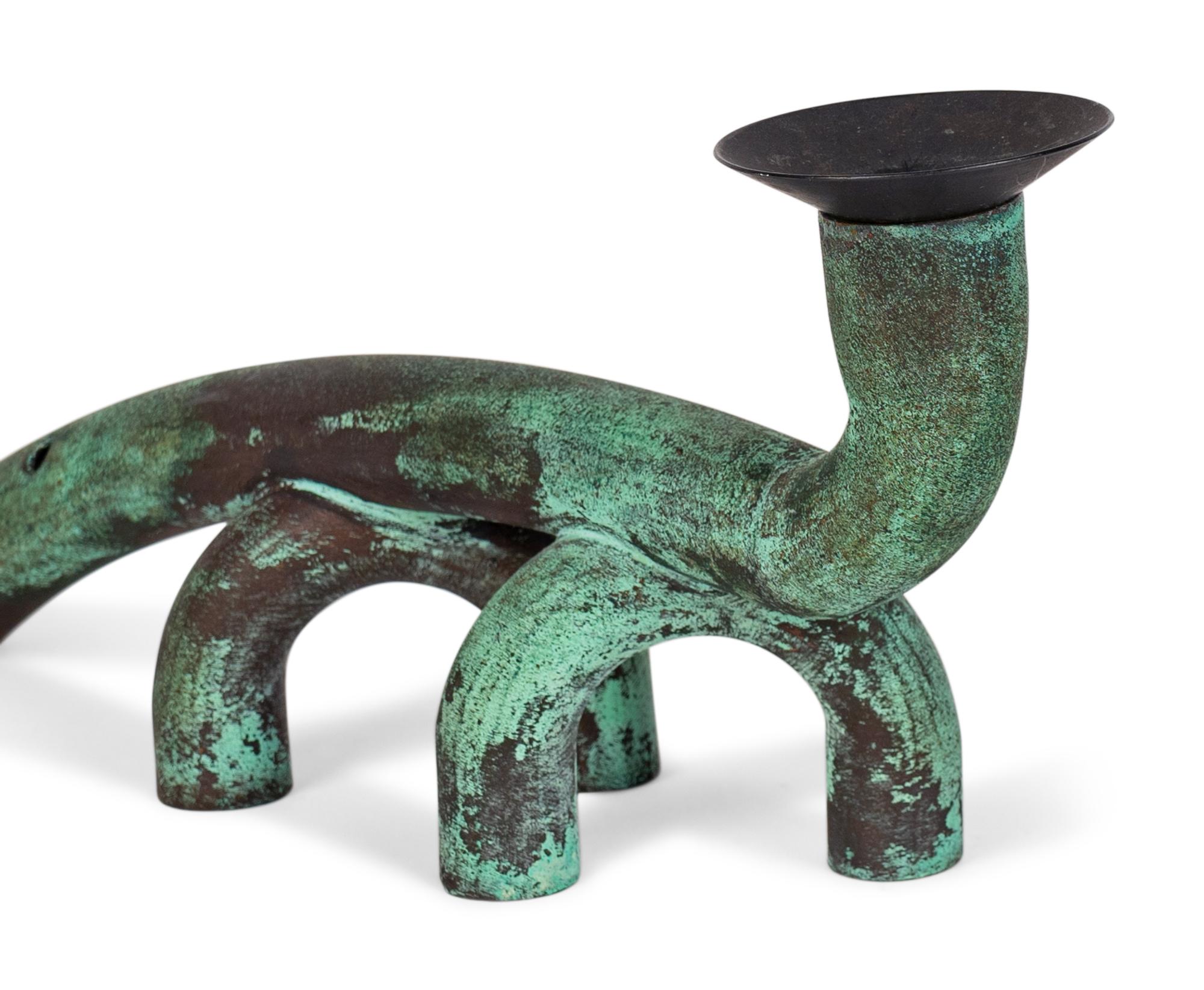 A Pair of Copper Craft Anteater Candlesticks by Jonathan G. Bonner (American, b. 1947)