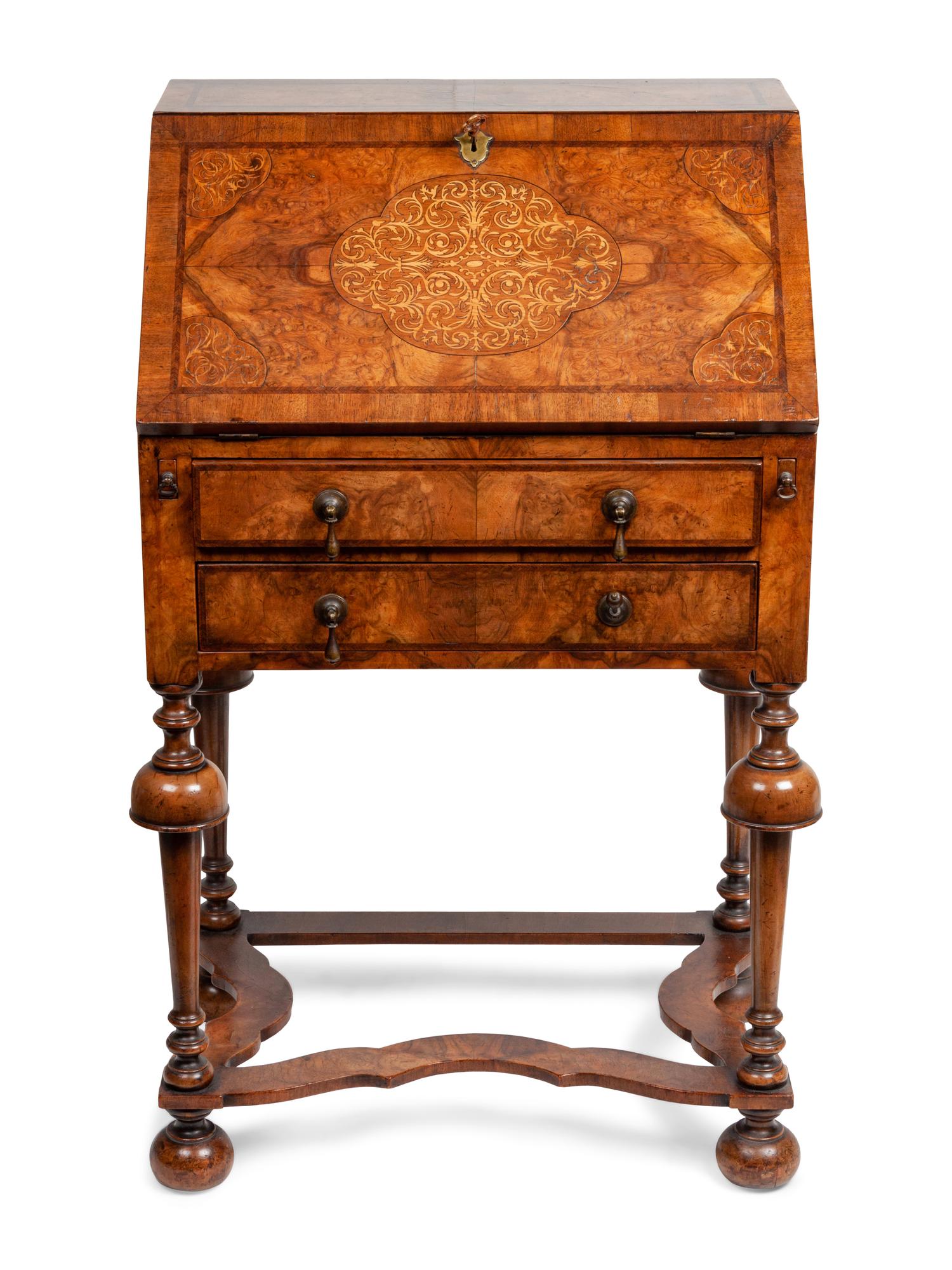 A Marquetry Inlaid Burlwood Desk Secretary