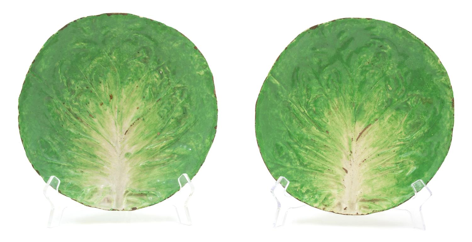 A Group of Majolica Lettuce Plates Diameter 9 inches. — 19TH CENTURY