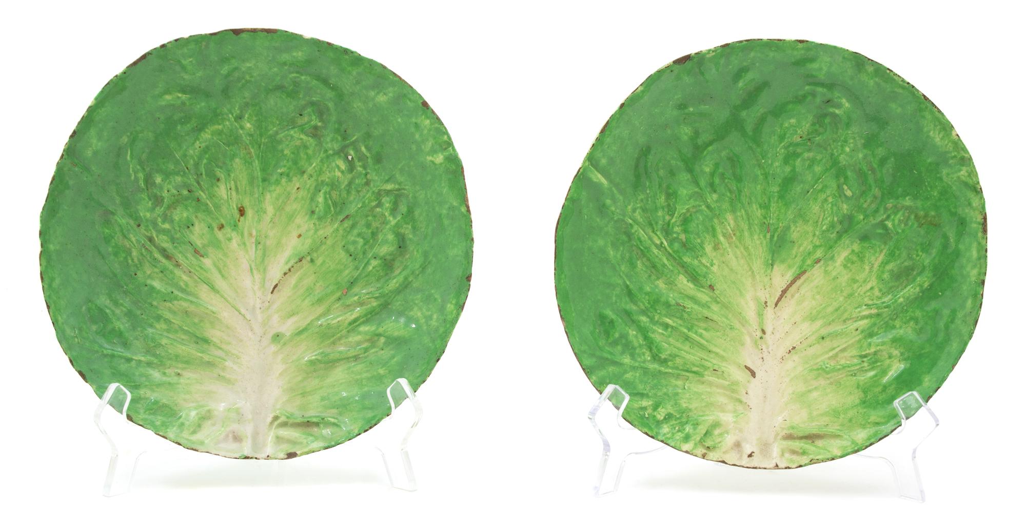 A Group of Majolica Lettuce Plates Diameter 9 inches. — 19TH CENTURY