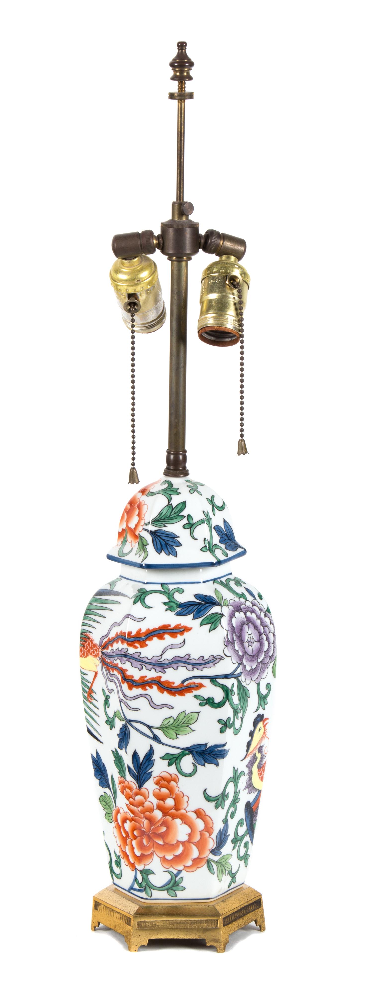 A Chinese Porcelain Paneled Form Table Lamp Height 25 inches.