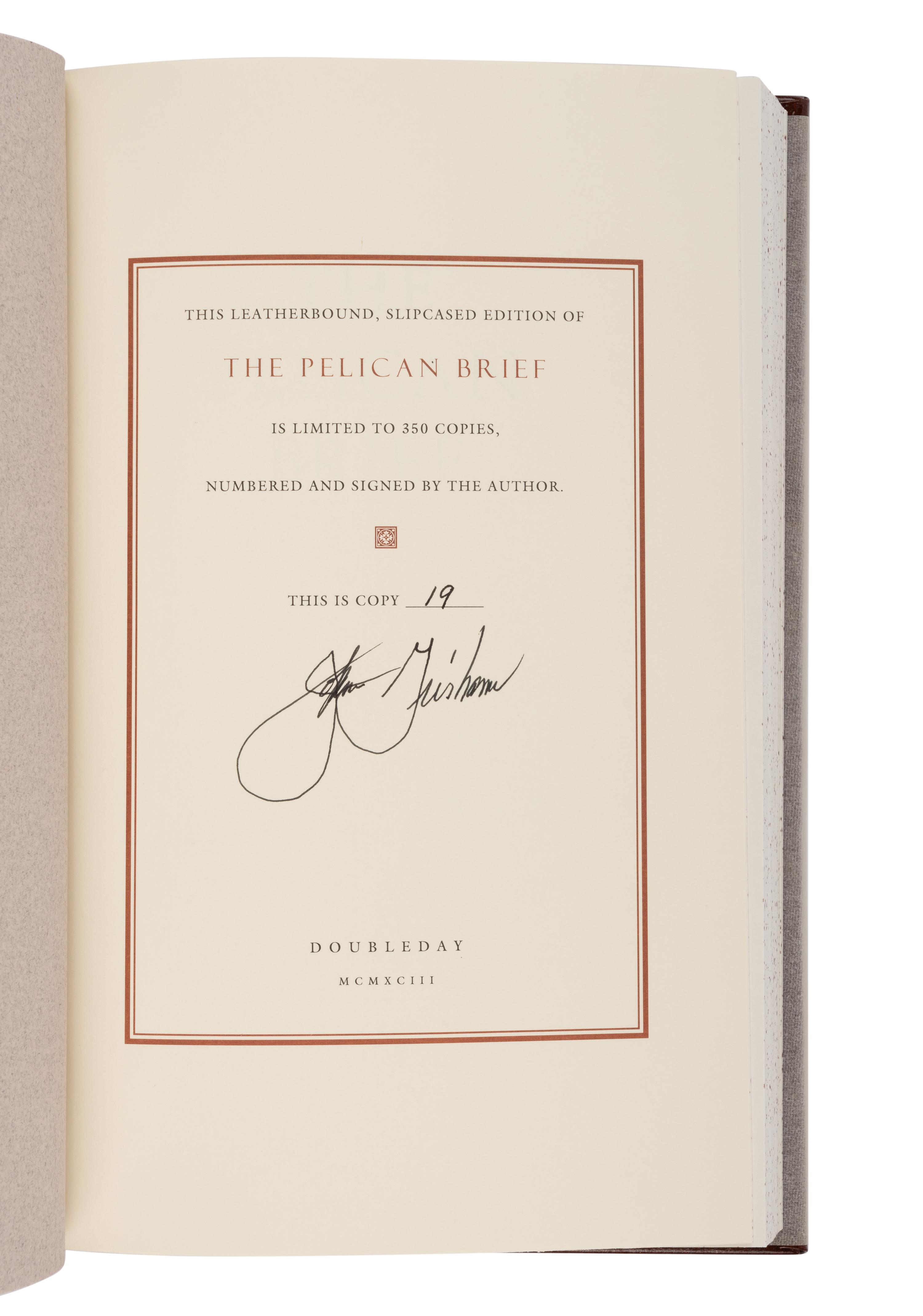 GRISHAM, John (b. 1955). The Pelican Brief . New York: Doubleday, 1993.