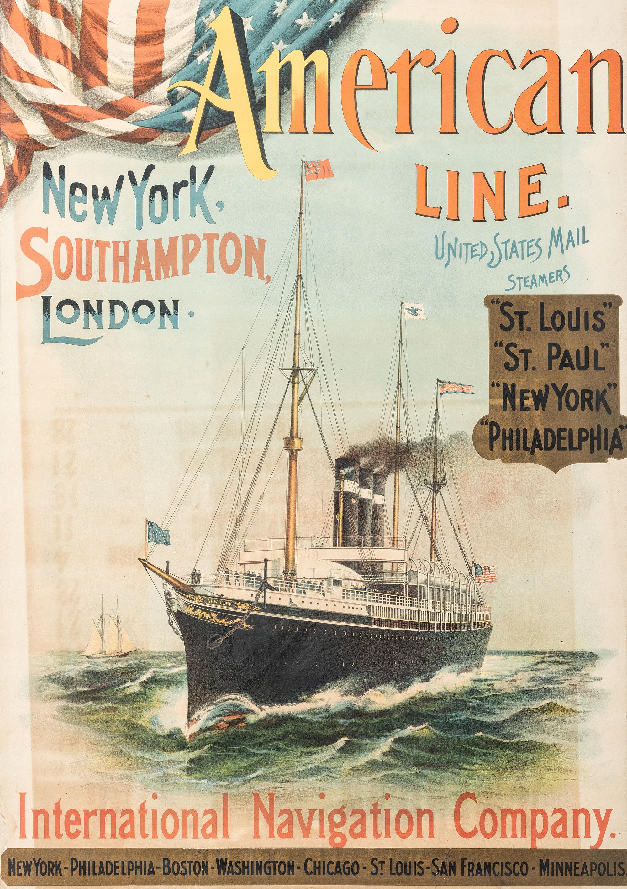 Three Steam Ship Line Advertisement Lithographs