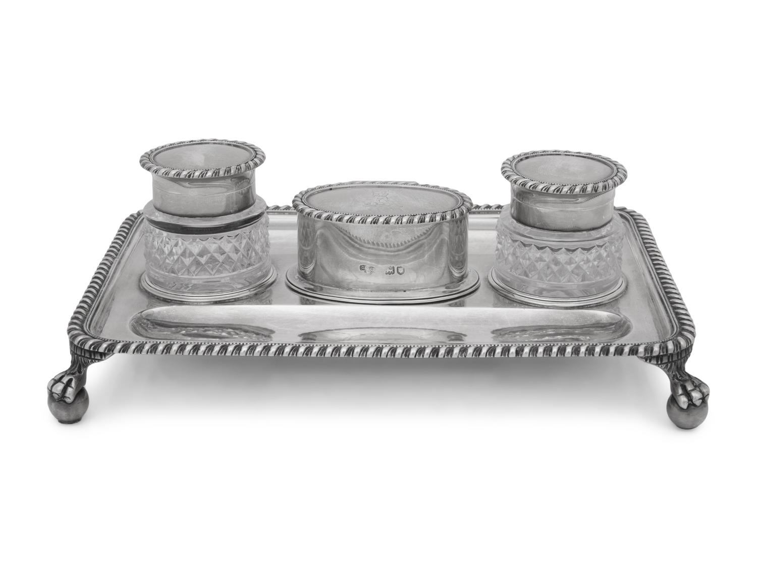 A Victorian Silver and Cut Glass Ink Stand