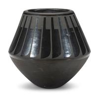 Blackware Pottery Jar, with Repeating Feathers