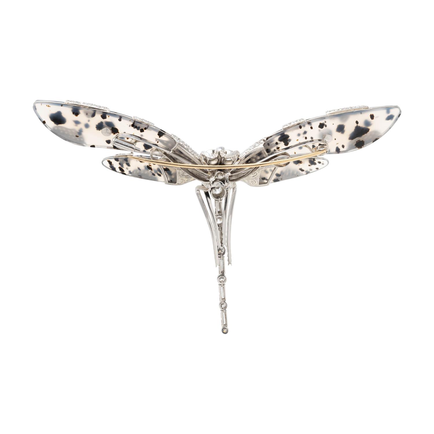 EVELYN CLOTHIER, AGATE AND DIAMOND DRAGONFLY BROOCH