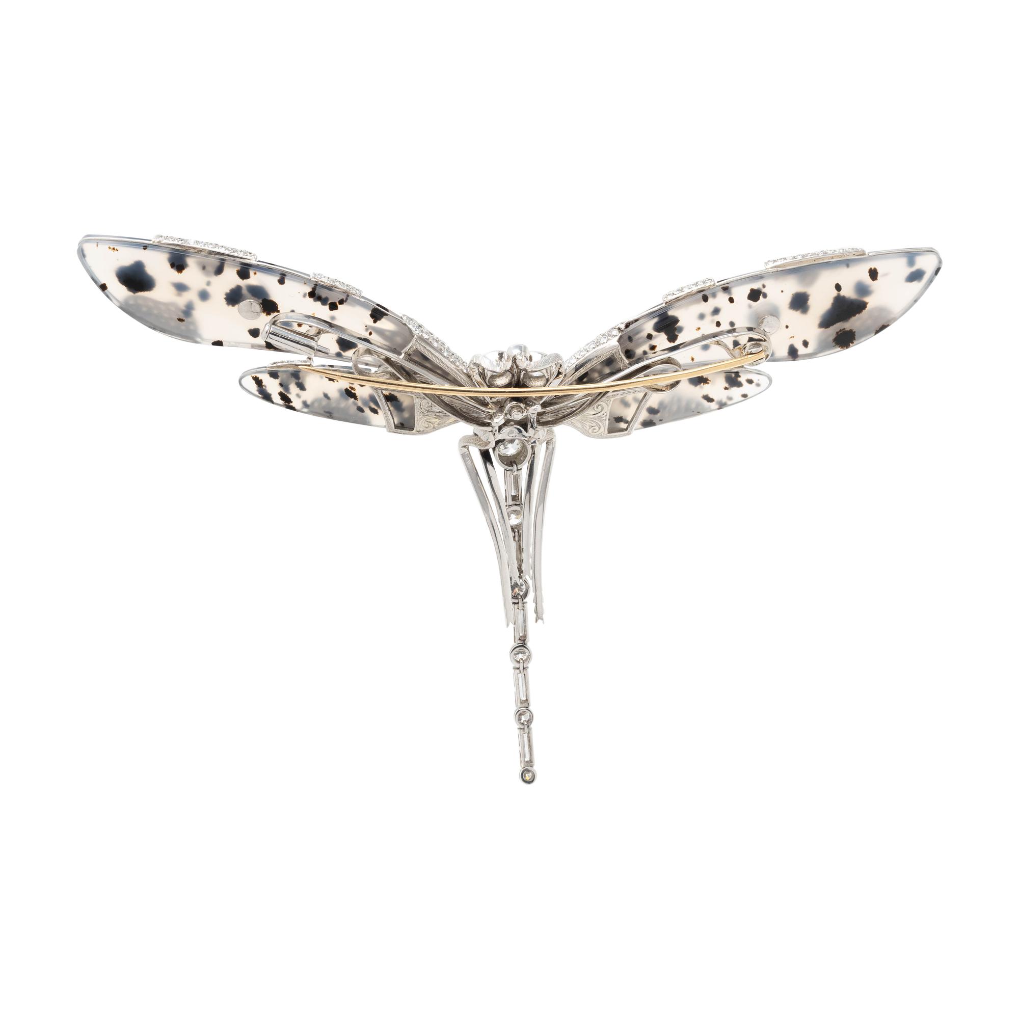 EVELYN CLOTHIER, AGATE AND DIAMOND DRAGONFLY BROOCH