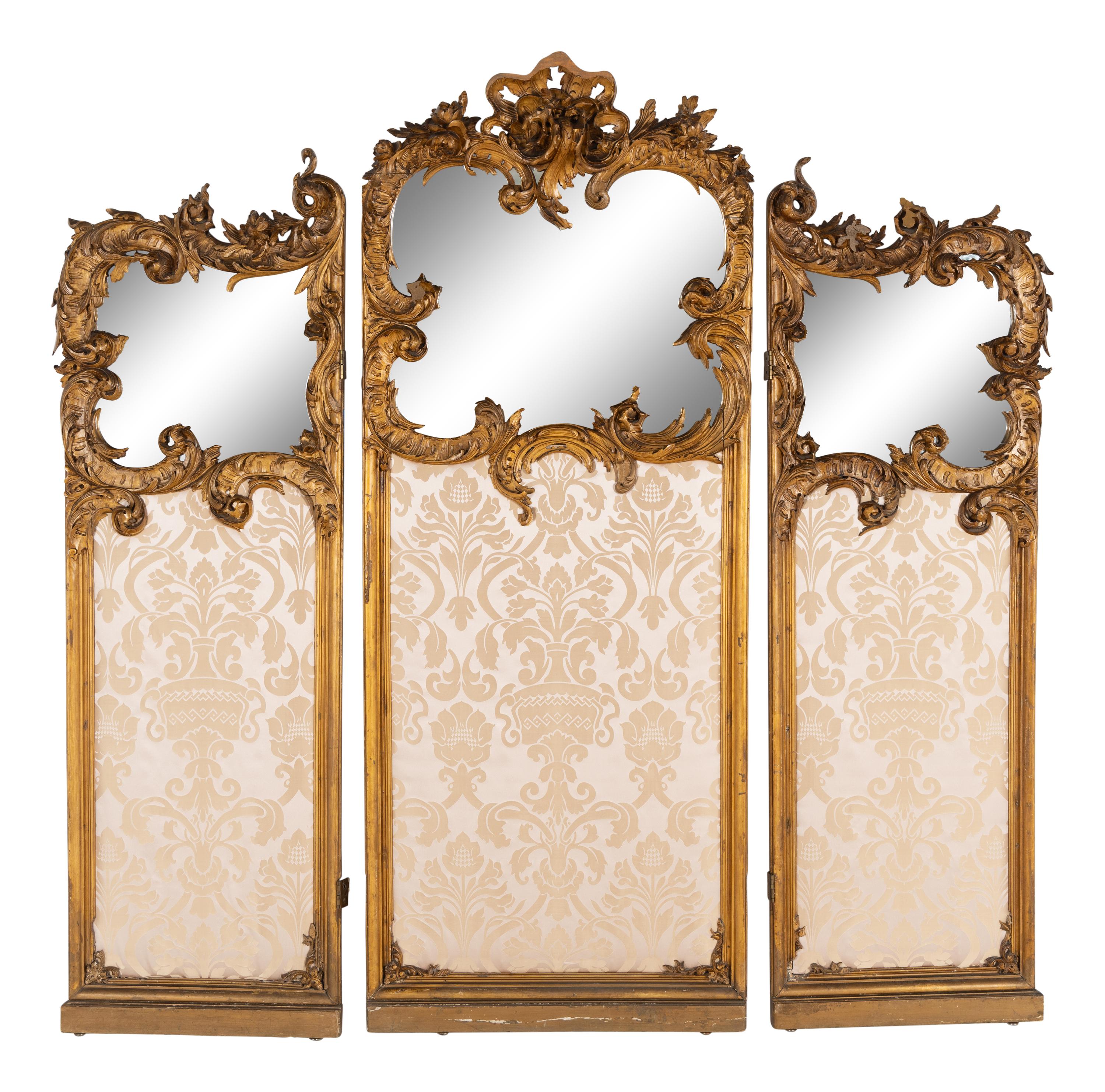 A Rococo Style Giltwood Three-Panel Screen
