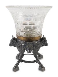 An English Silvered Metal Mounted Etched Glass Vase — POSSIBLY HAWKS