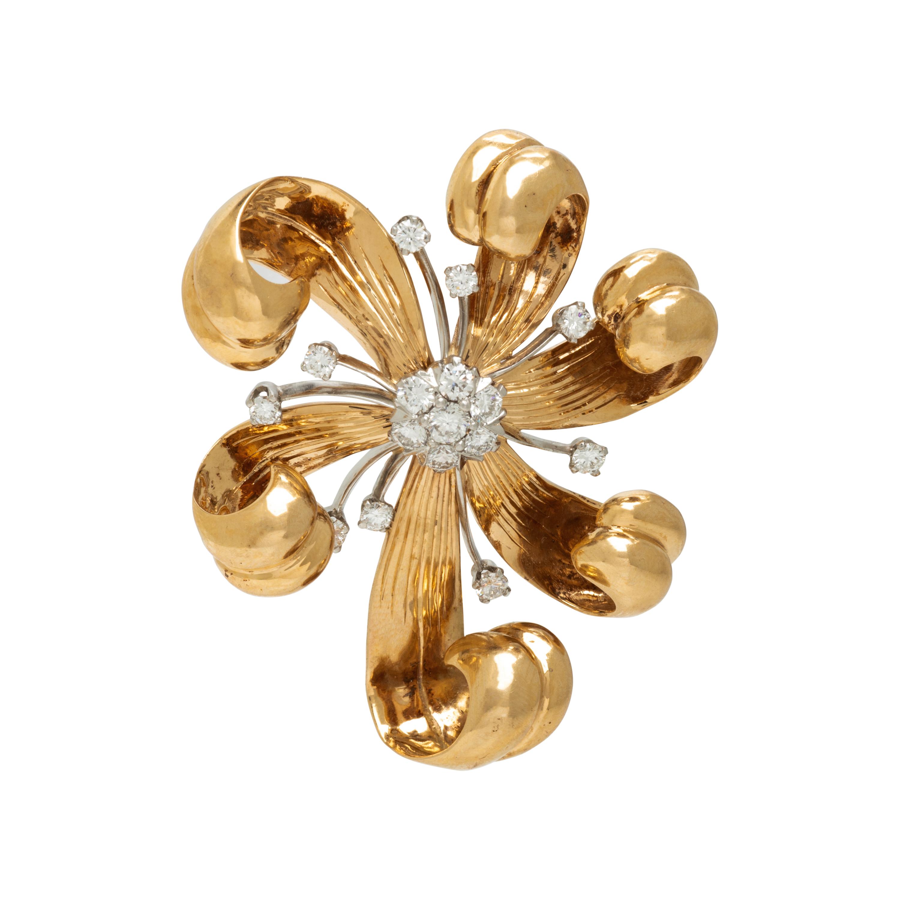 Tiffany & Co., Diamond and Yellow Gold Flower Brooch