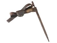[CIVIL WAR]. US 1858 Pattern enlisted infantryman's belt equipped with 1839 Pattern "US" belt plate, socket bayonet, scabbard, and Watertown Arsenal cap pouch.