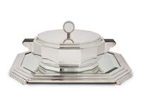 A French Art Deco Silver-Plate Tureen and Mirrored Plateau