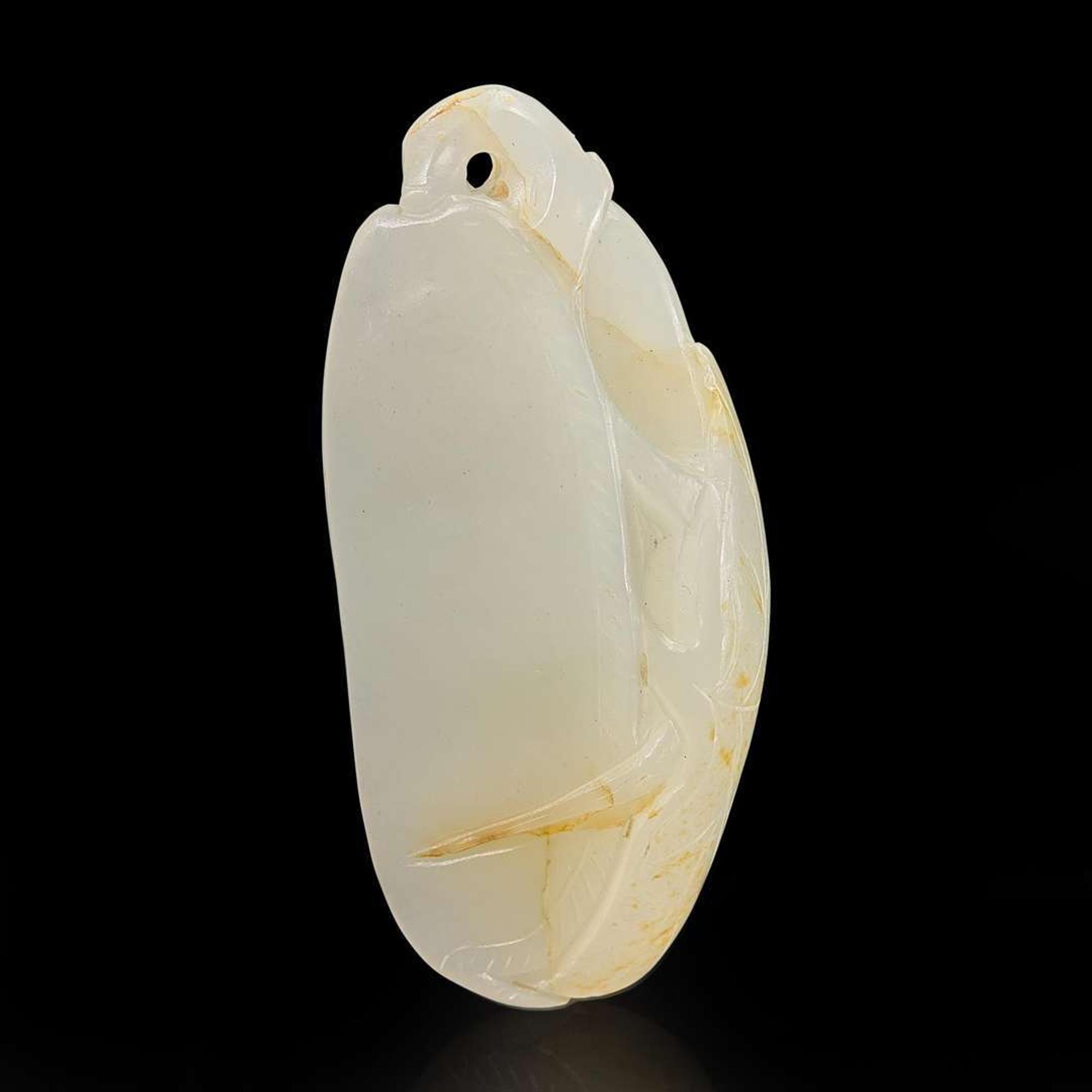 A Chinese carved white jade "Peapod" toggle 白玉豆荚 Late Qing to Republic period ?????