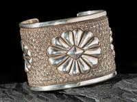 Heavily Stamped Silver Cuff Bracelet, with Repousse Designs