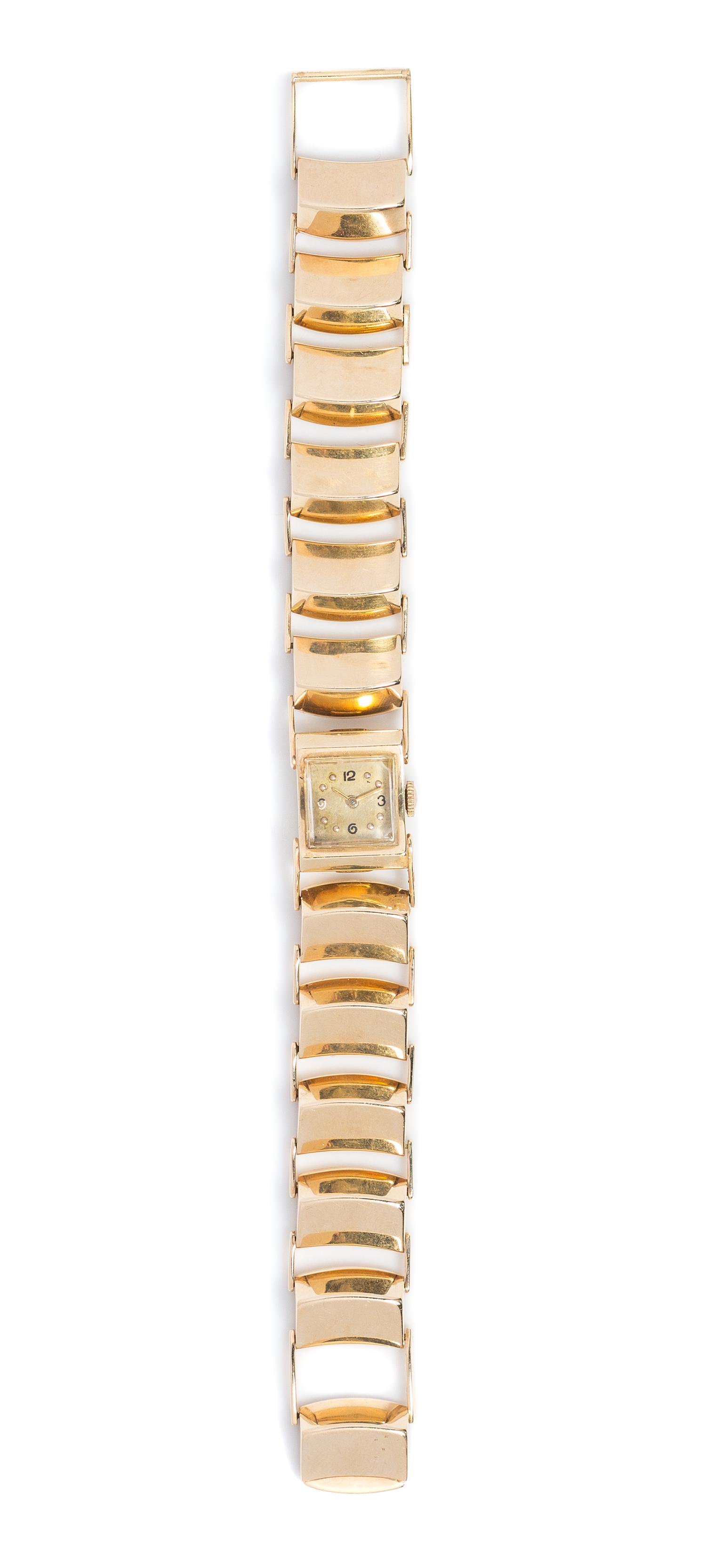 A Retro Yellow Gold Wristwatch, 24.05 dwts.