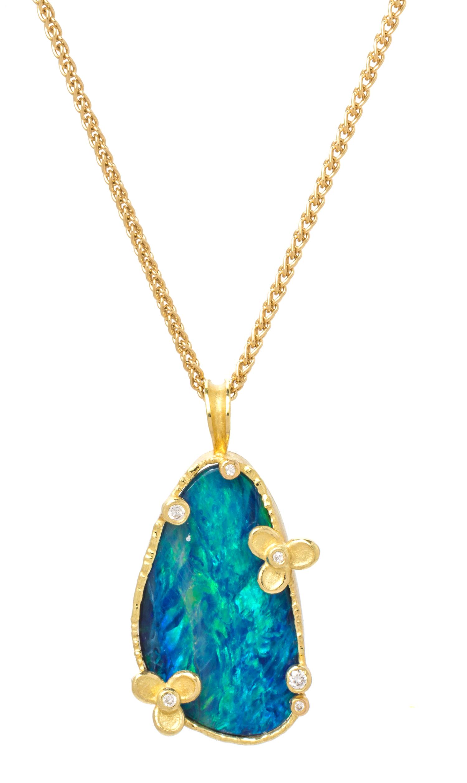 An 18 Karat Yellow Gold, Boulder Opal and Diamond Necklace, 4.40 dwts.