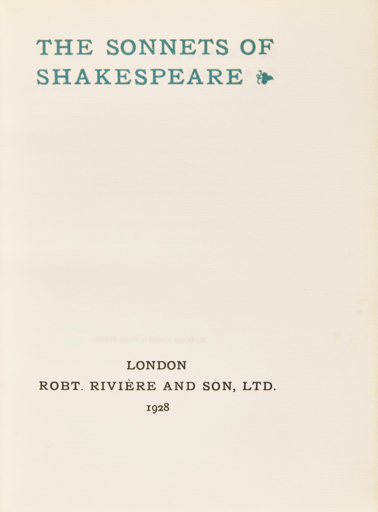 [Fine Bindings] (Shakespeare, William). The Sonnets of Shakespeare
