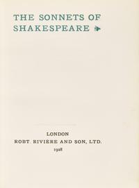 [Fine Bindings] (Shakespeare, William). The Sonnets of Shakespeare