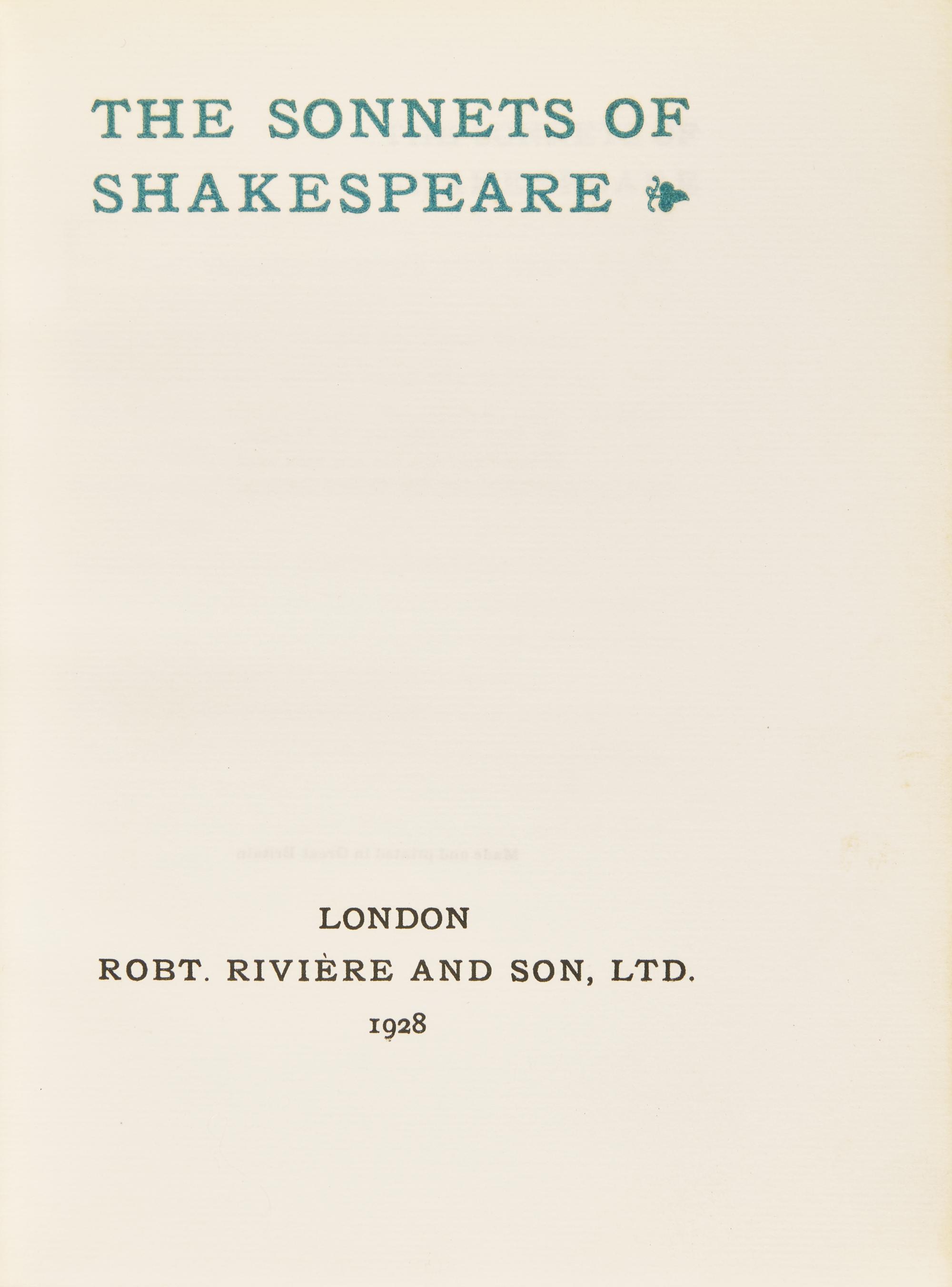[Fine Bindings] (Shakespeare, William). The Sonnets of Shakespeare