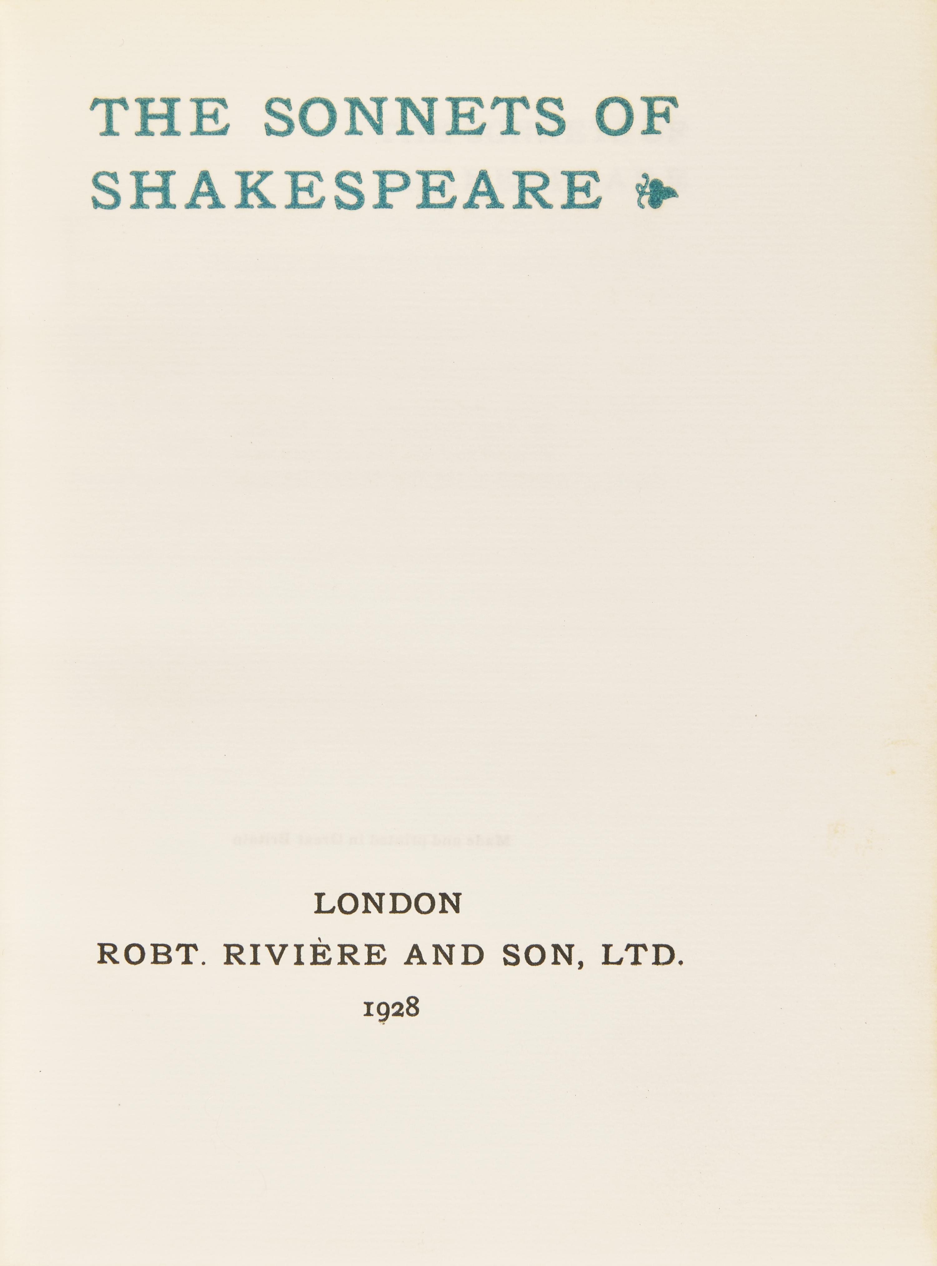 [Fine Bindings] (Shakespeare, William). The Sonnets of Shakespeare