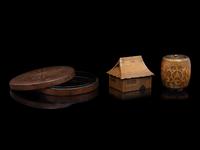 Three Japanese Red, Gold and Brown Lacquer Boxes