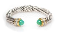 A Sterling Silver, 18 Karat Yellow Gold, Peruvian Opal and Diamond 'Cable Classic' Bracelet, David Yurman, 28.80 dwts.