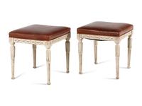 A Pair of Gustavian Style Painted and Parcel Gilt Stools