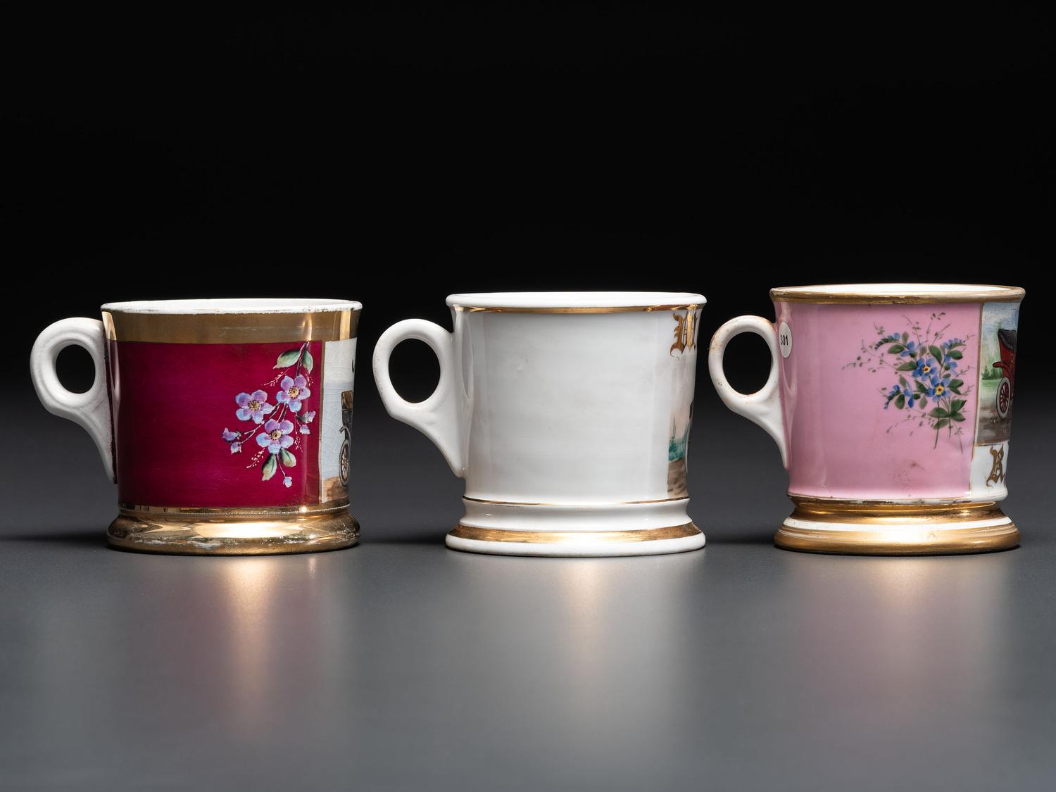 Three Open Touring Car Porcelain Occupational Shaving Mugs