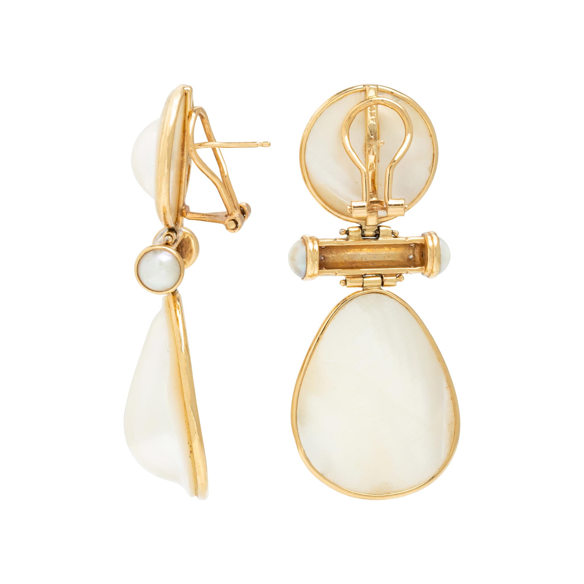 Blister Pearl and Yellow Gold Door Knocker Earrings