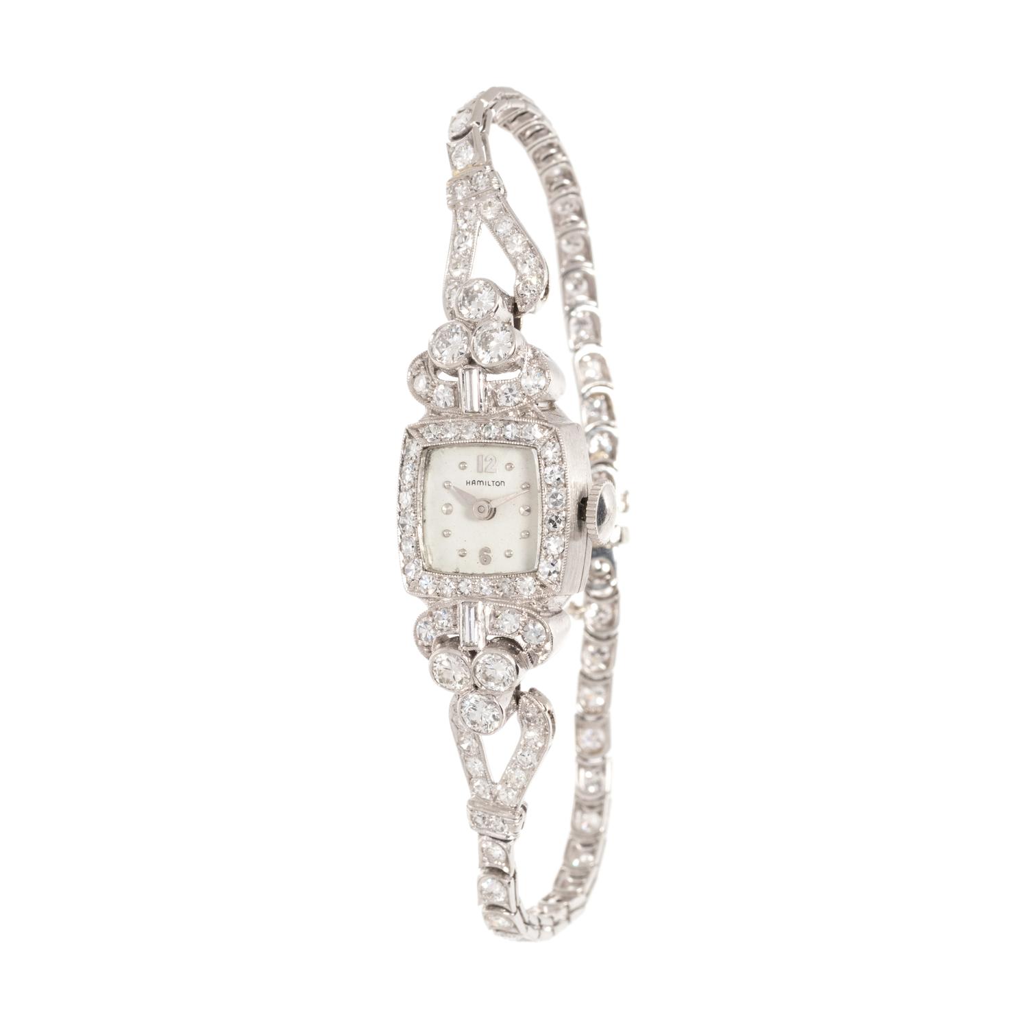 HAMILTON, PLATINUM AND DIAMOND WRISTWATCH