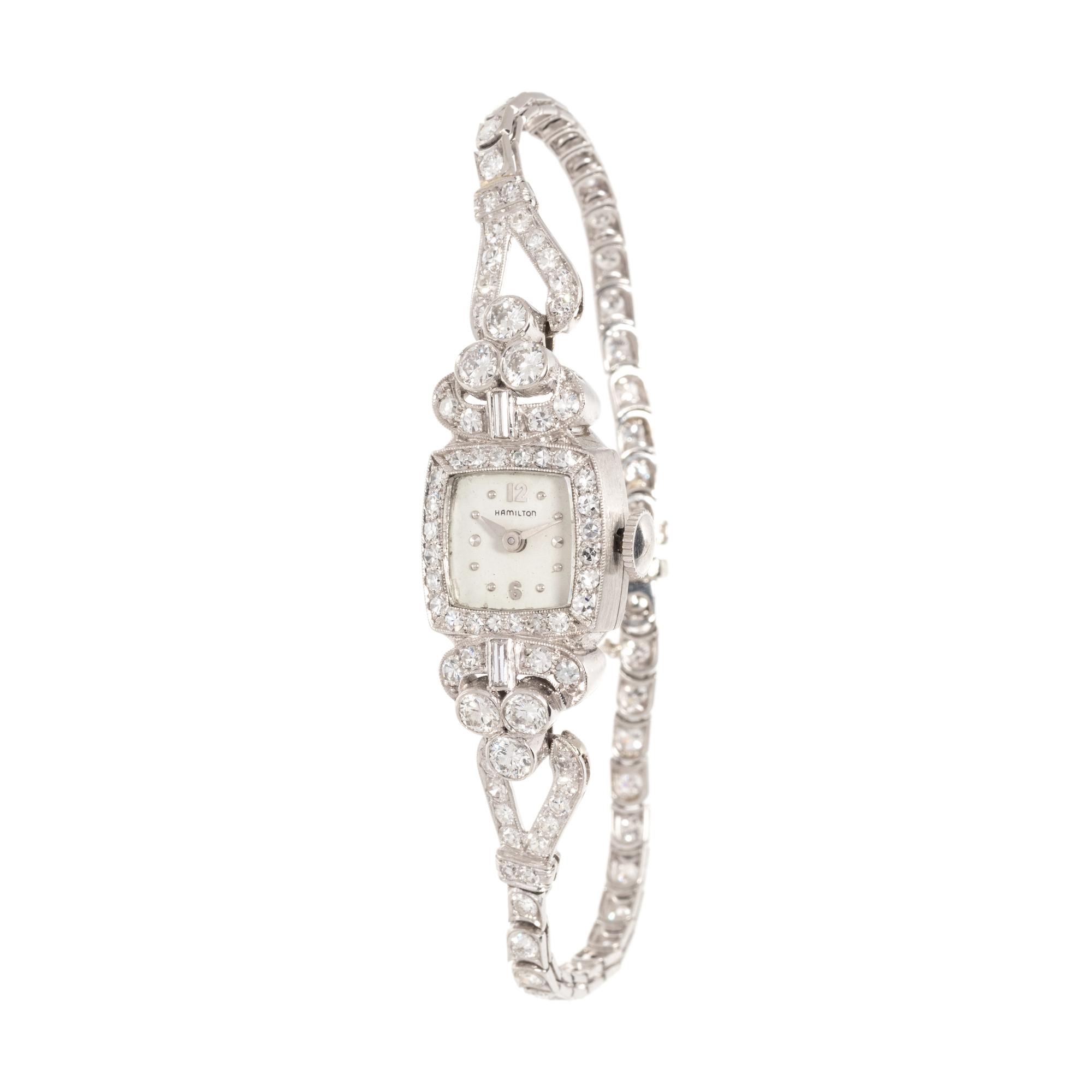 HAMILTON, PLATINUM AND DIAMOND WRISTWATCH