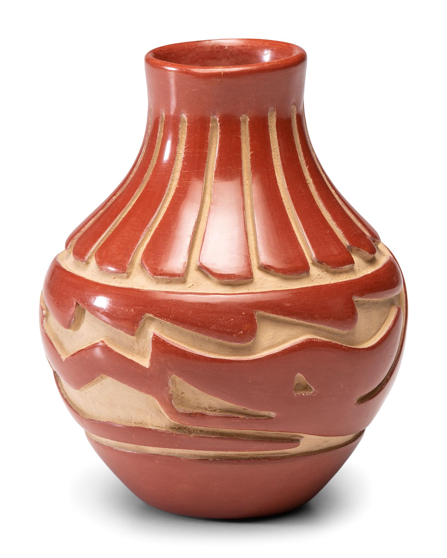 Redware Pottery Jar, with Avanyu