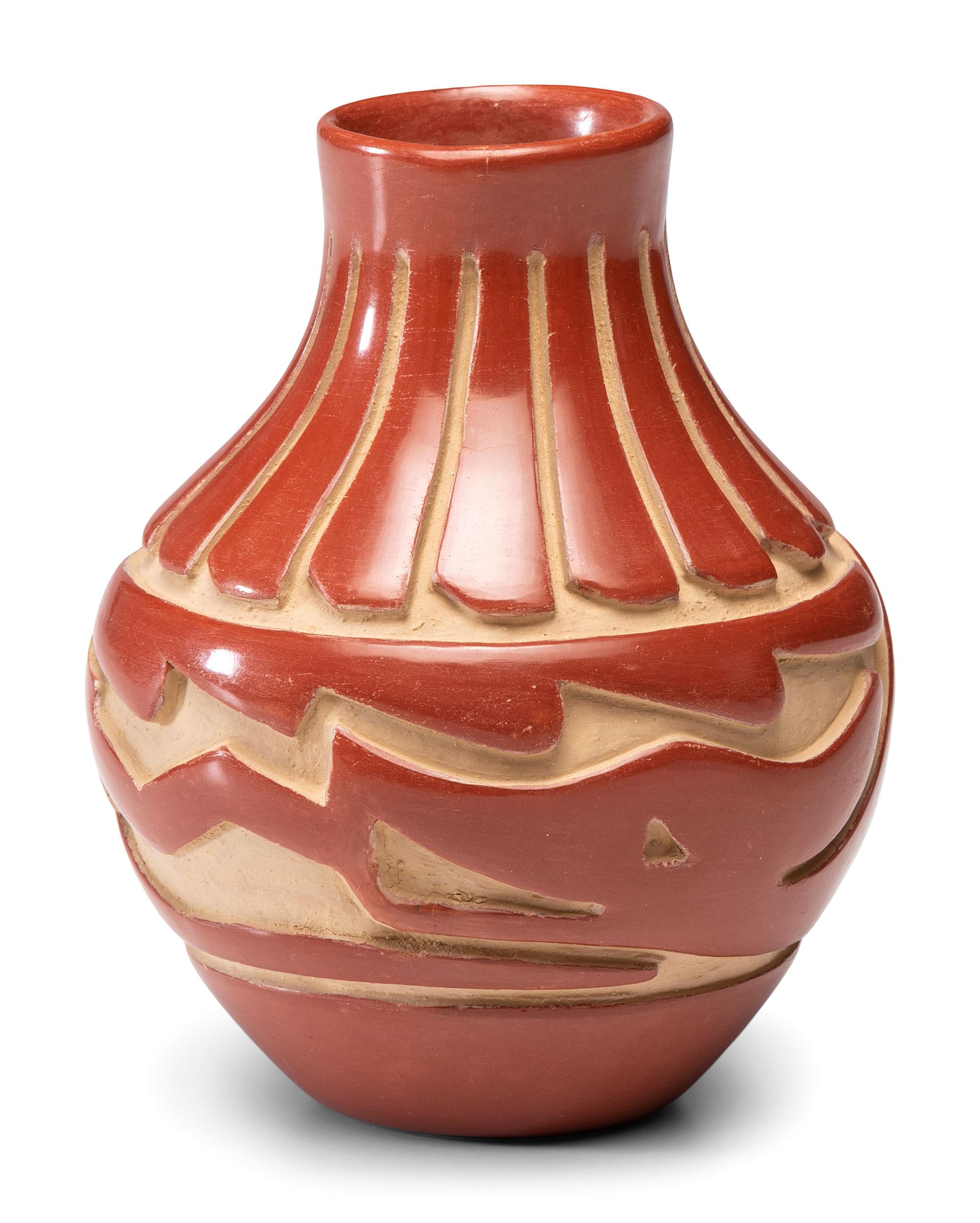 Redware Pottery Jar, with Avanyu