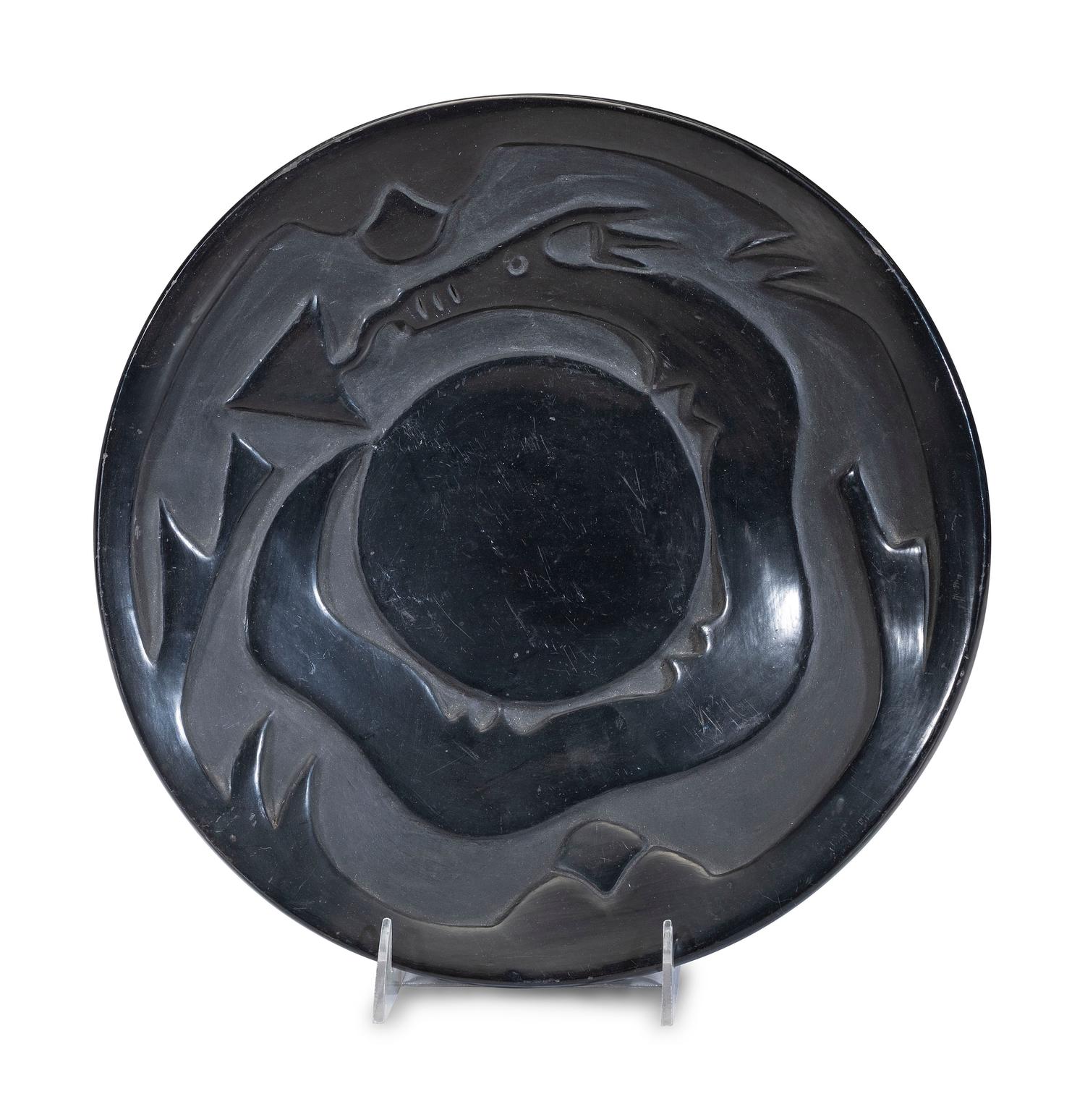 Carved Blackware Pottery Plate