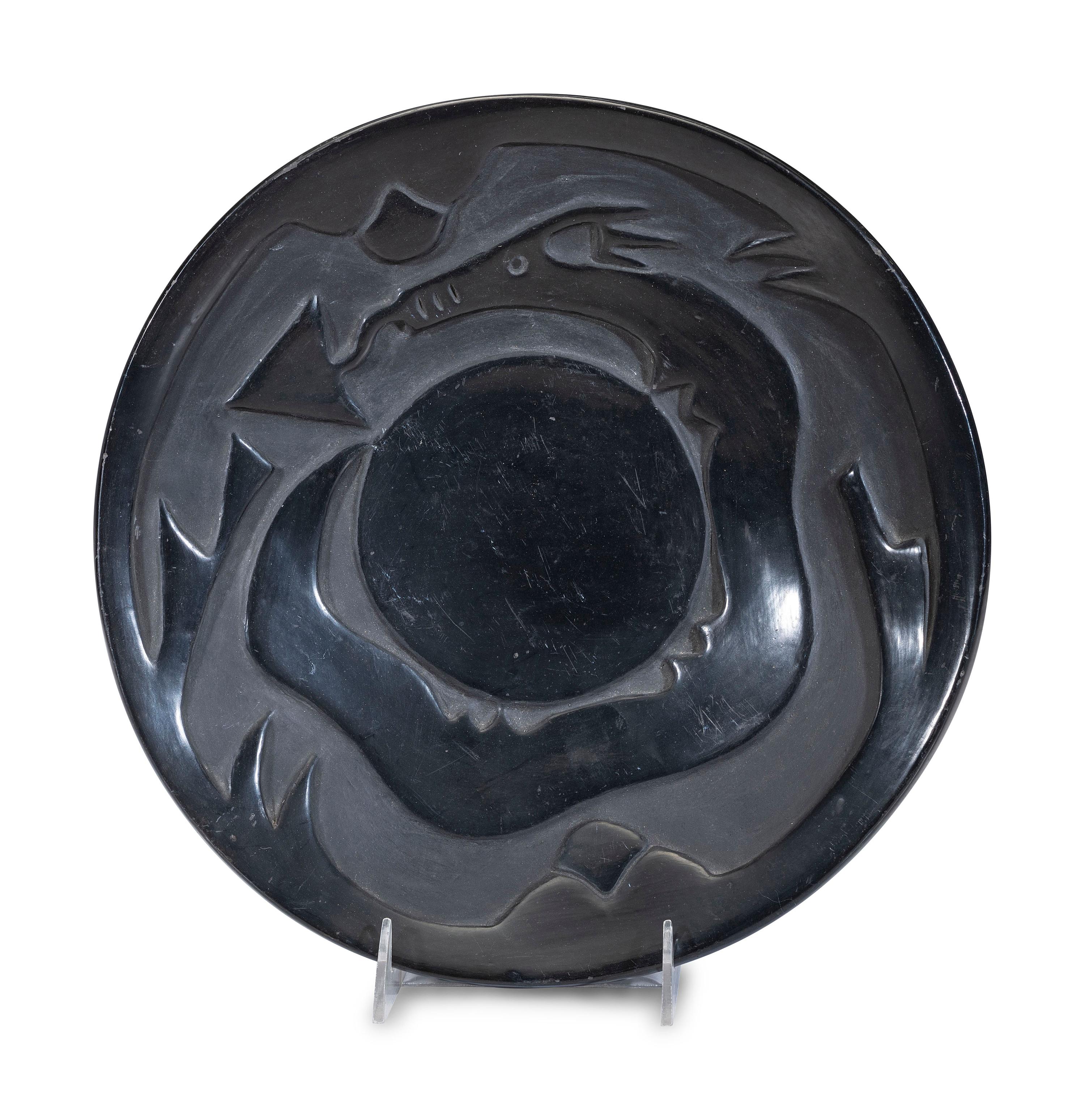 Carved Blackware Pottery Plate