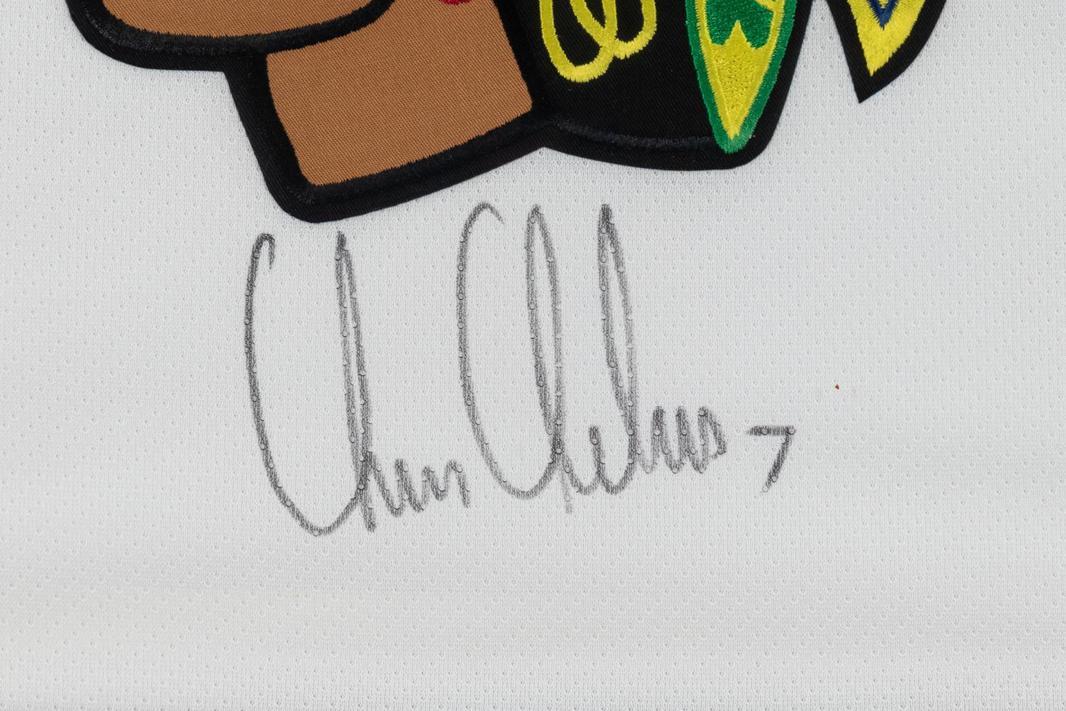 A Chris Chelios Personally Gifted Signed Autograph Chicago Blackhawks Jersey and Hockey Puck,