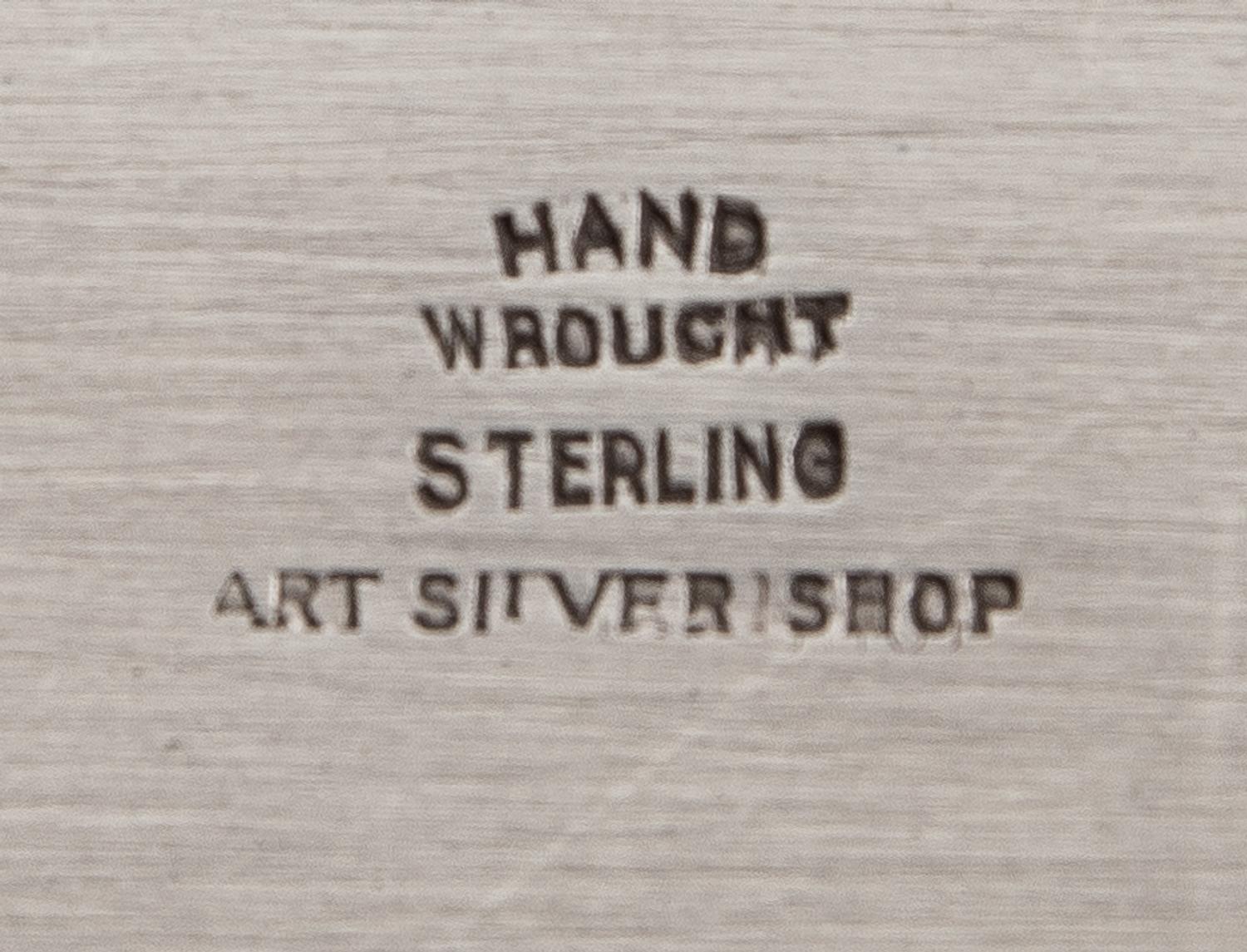 An American Arts and Crafts Silver Platter, Art Silver Shop, Chicago, having a spot-hammered finish, with an applied EMH monogram.