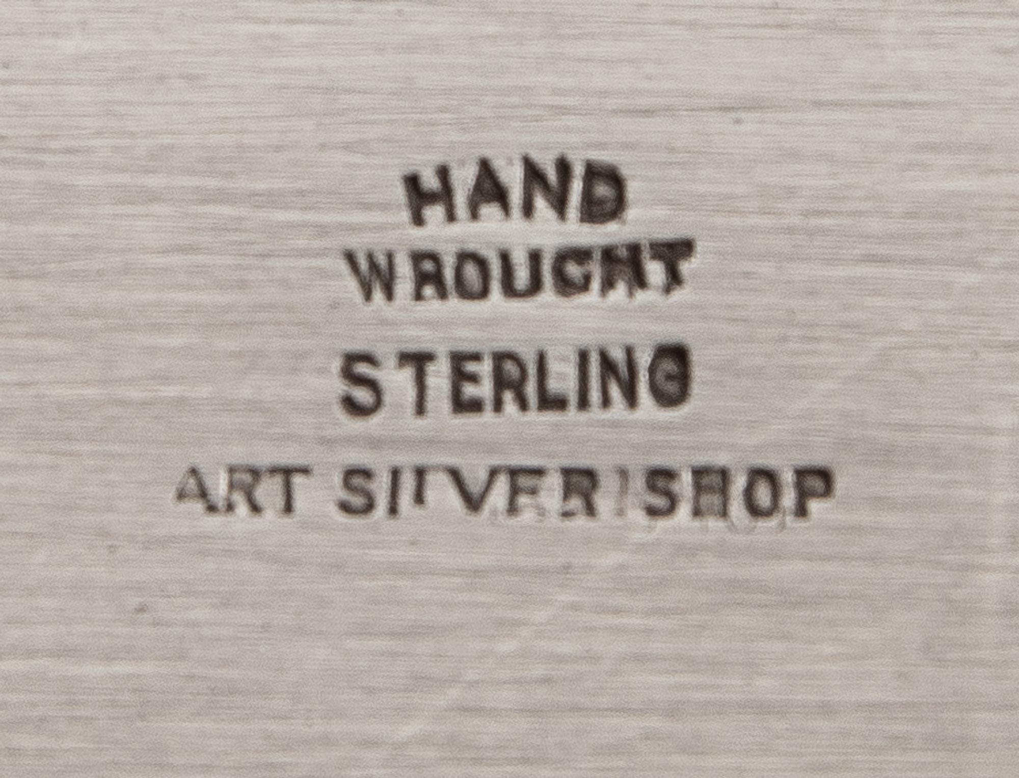 An American Arts and Crafts Silver Platter, Art Silver Shop, Chicago, having a spot-hammered finish, with an applied EMH monogram.