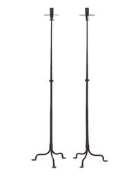 A Pair of Spanish Wrought Iron Floor Candlesticks
