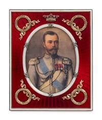 A Pair of Guilloché Enamel, 14k Vari-Color Gold, Diamond, and Cabochon-Mounted Picture Frames