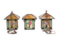 A Pair of Arts and Crafts Leaded Glass Pendant Lamps