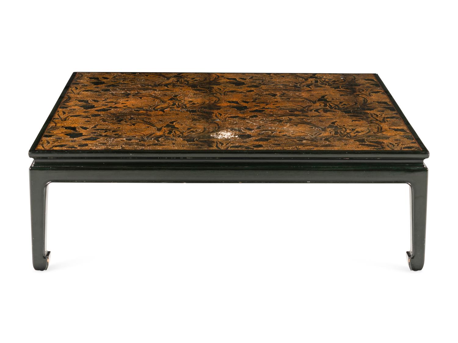 A Contemporary Black Lacquered and Parcel-Gilt Low Table