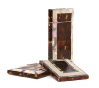 Two Tortoise Shell, Mother-of-Pearl and Abalone Veneered Card Cases, Height of tallest 5 1/4 inches.