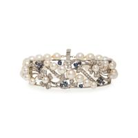 CULTURED PEARL, DIAMOND, AND SAPPHIRE BRACELET