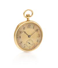 An Art Nouveau 18 Karat Yellow Gold and Polychrome Enamel Open Face Pendant Watch, 14.00 dwts.