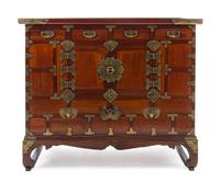 A Korean Brass Mounted Hardwood Chest Height 31 7/8 x length 37 7/8 x depth 18 inches. — 19TH CENTURY